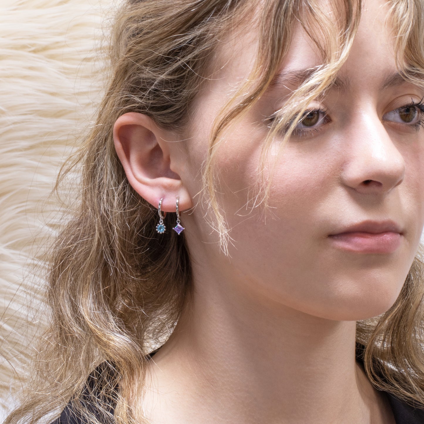 Huggie Earrings With Colorful Gemstone Charm