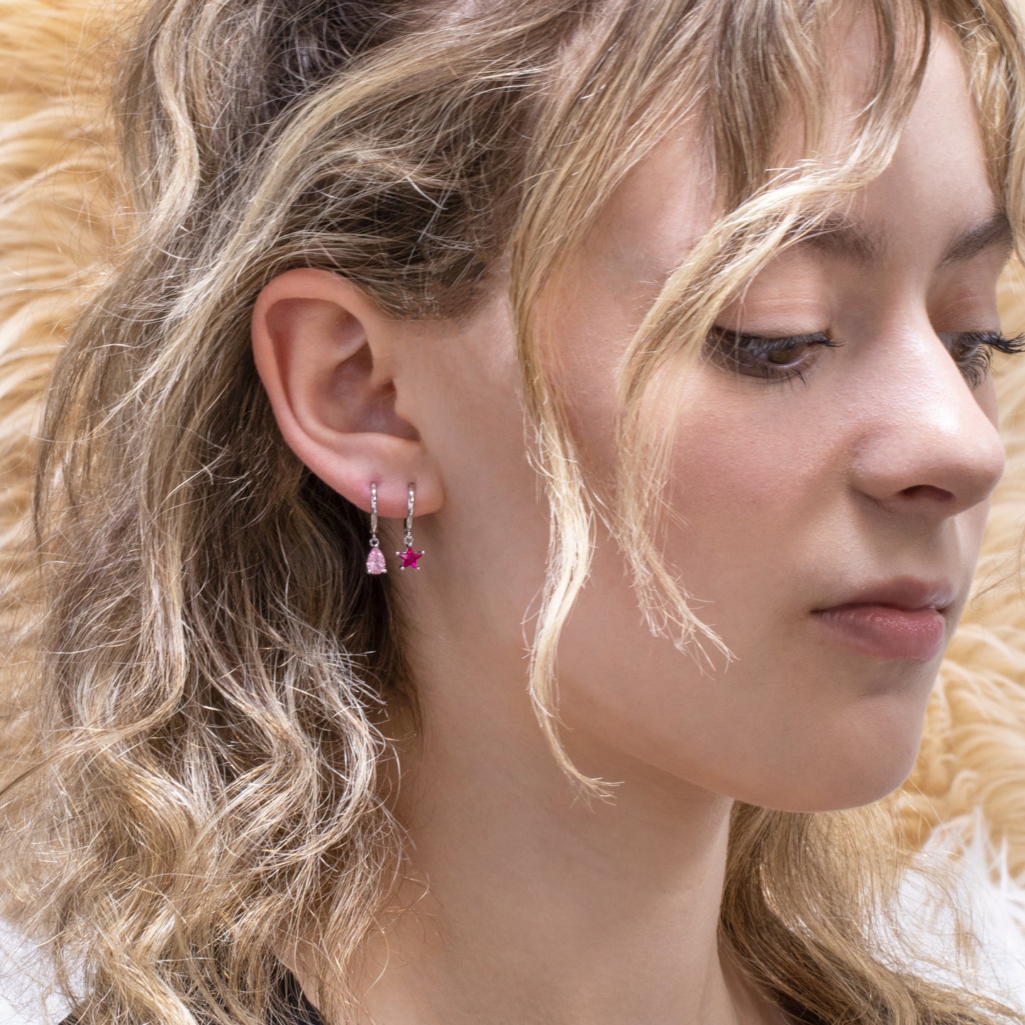 Huggie Earrings With Colorful Gemstone Charm