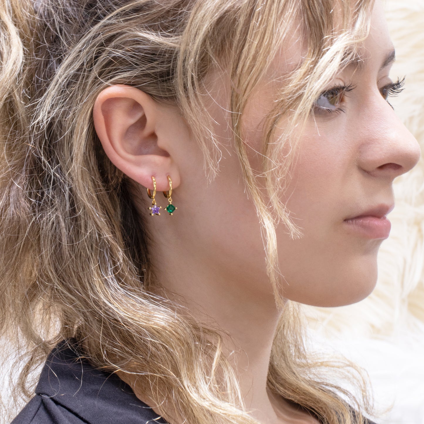 Huggie Earrings With Colorful Gemstone Charm