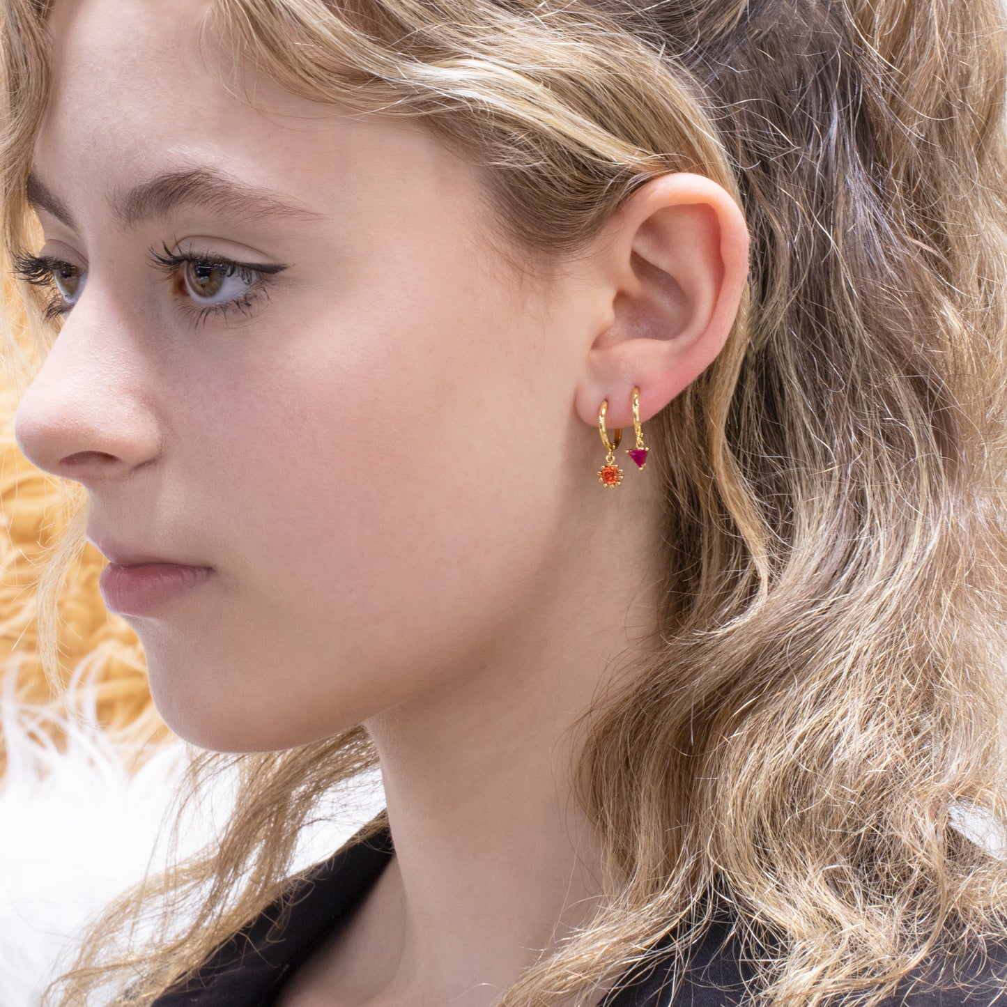 Huggie Earrings With Colorful Gemstone Charm