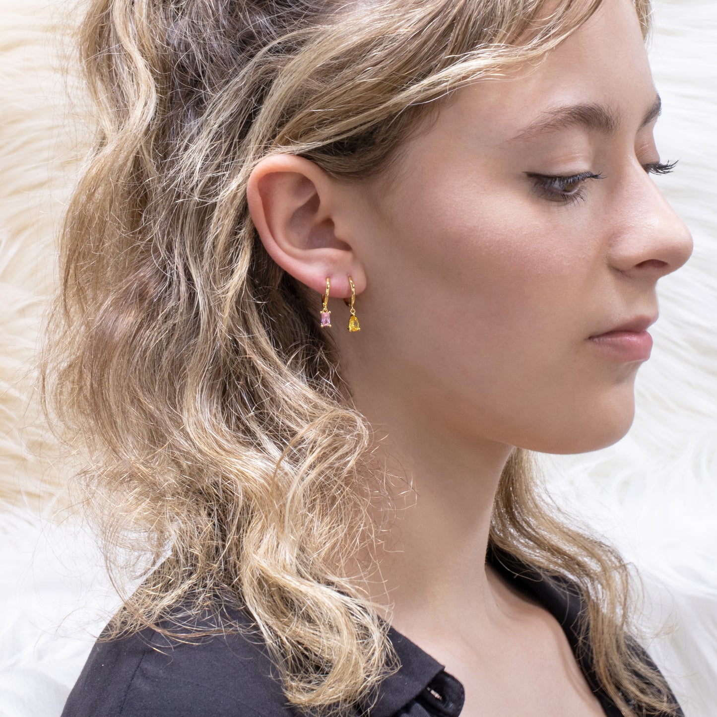 Huggie Earrings With Colorful Gemstone Charm