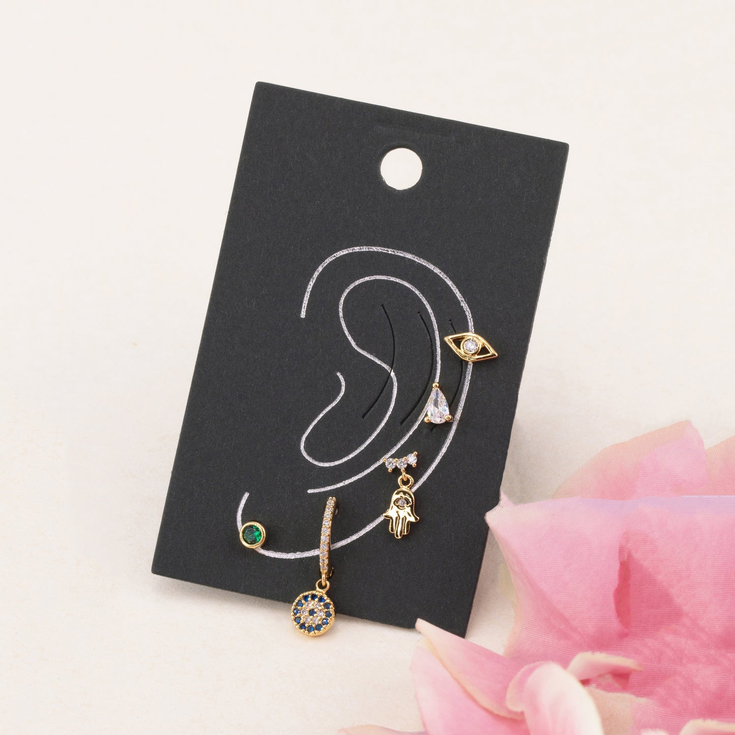 Evil Eye Hammsa Hand Earrings Set