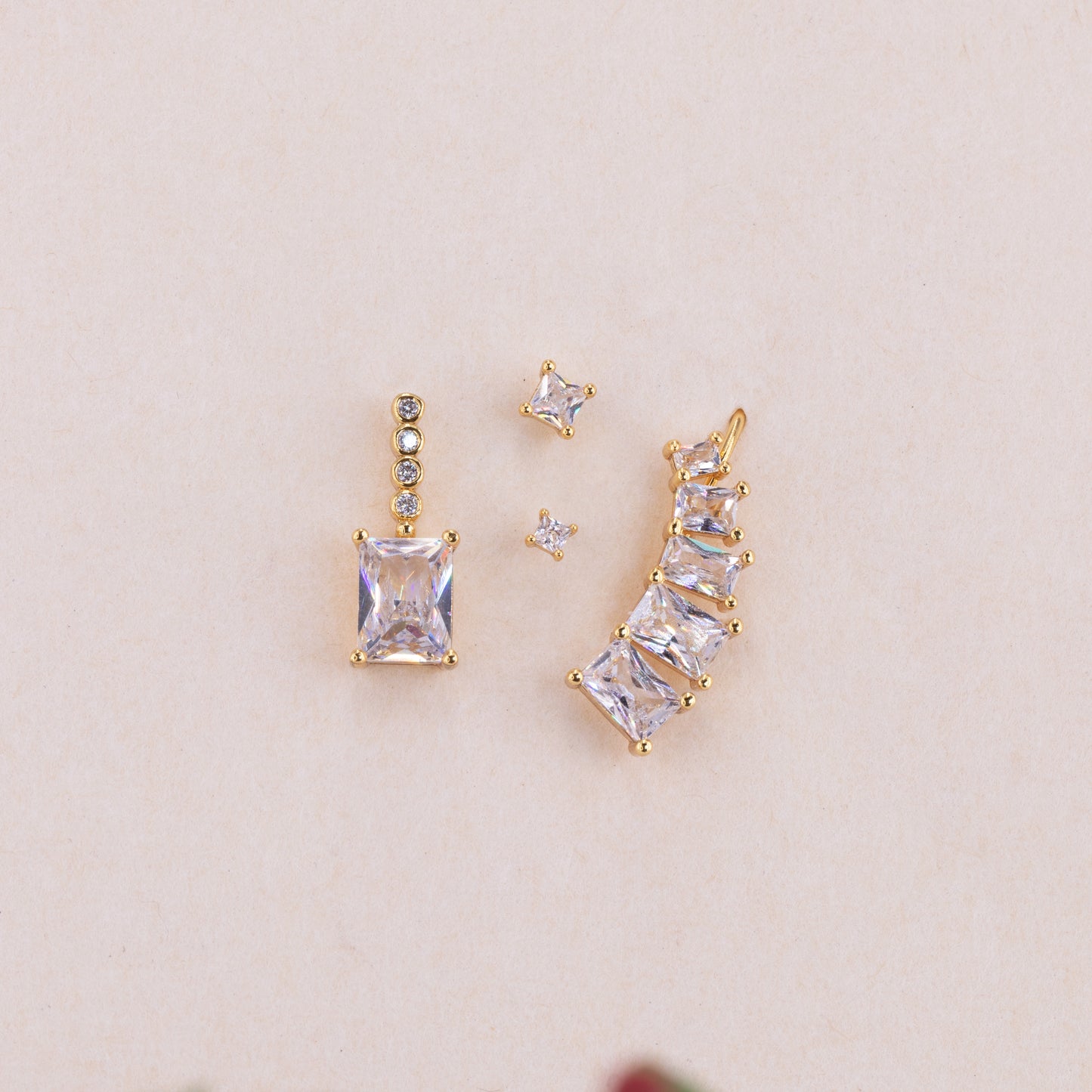 Geometric Clear Gem Earrings Set