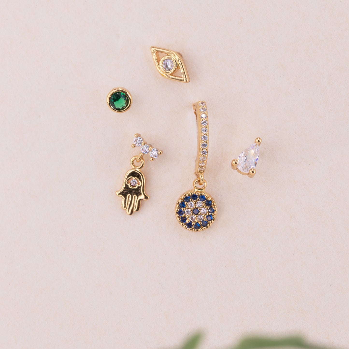 Evil Eye Hammsa Hand Earrings Set