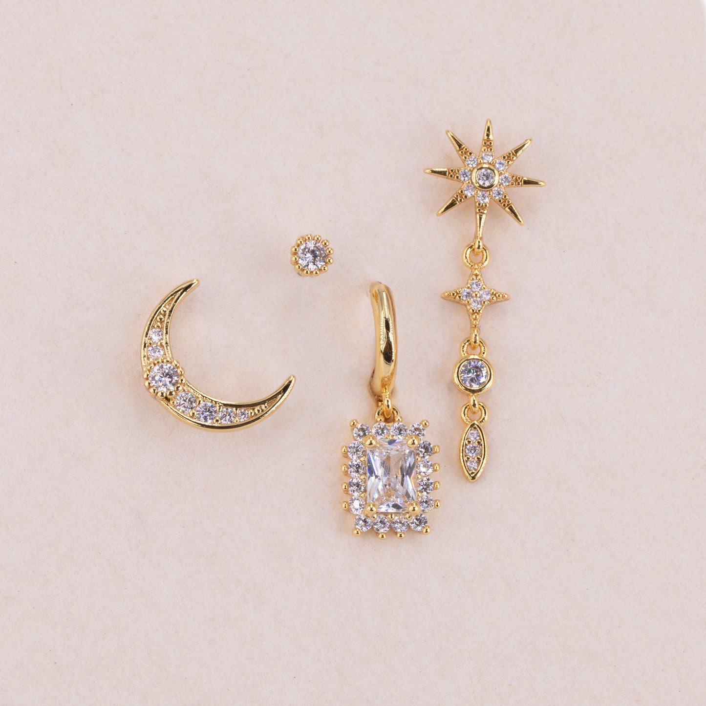 Star, Moon Sun Celestial Earrings Set