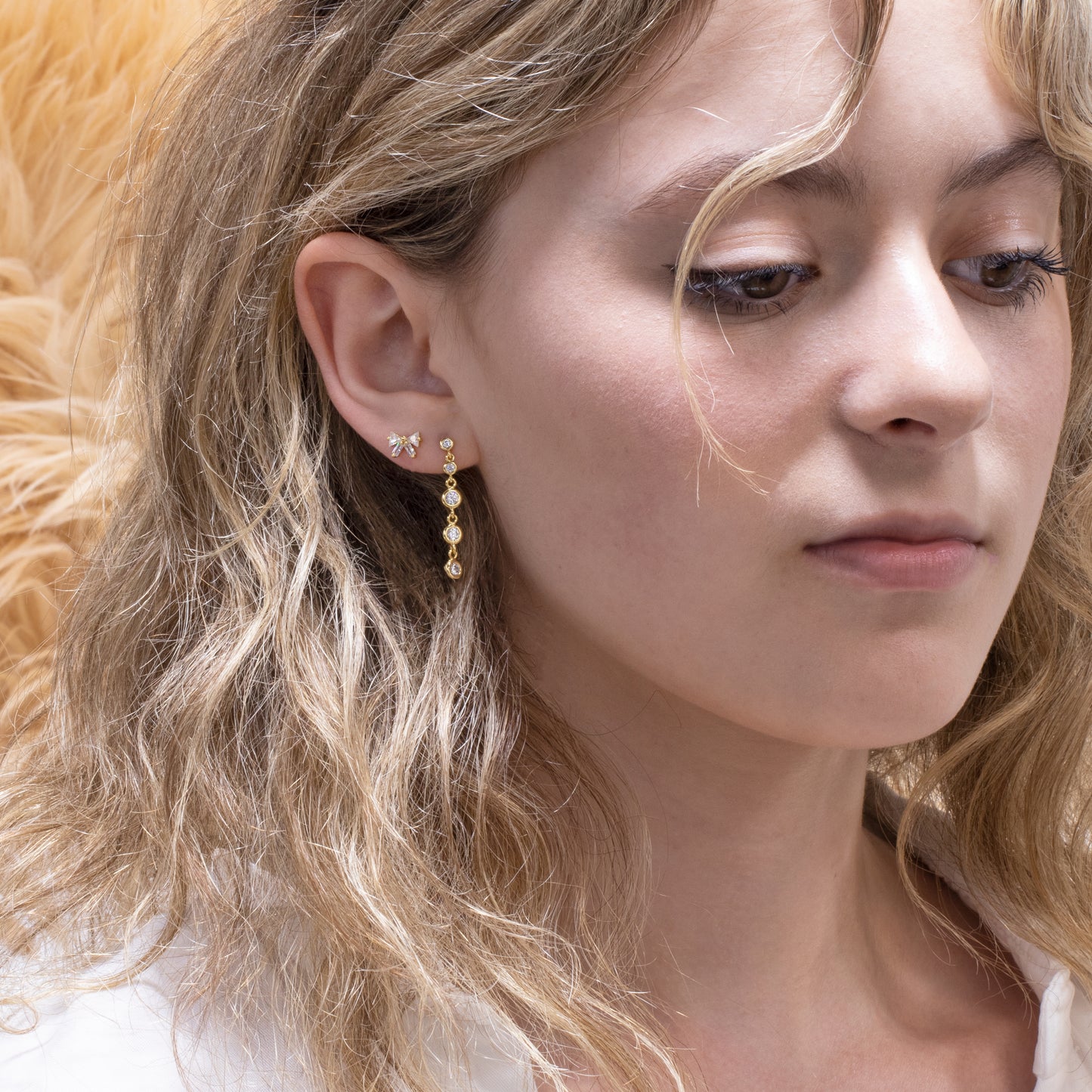 Clear Gem Bow Ear Party Mismatched Earrings