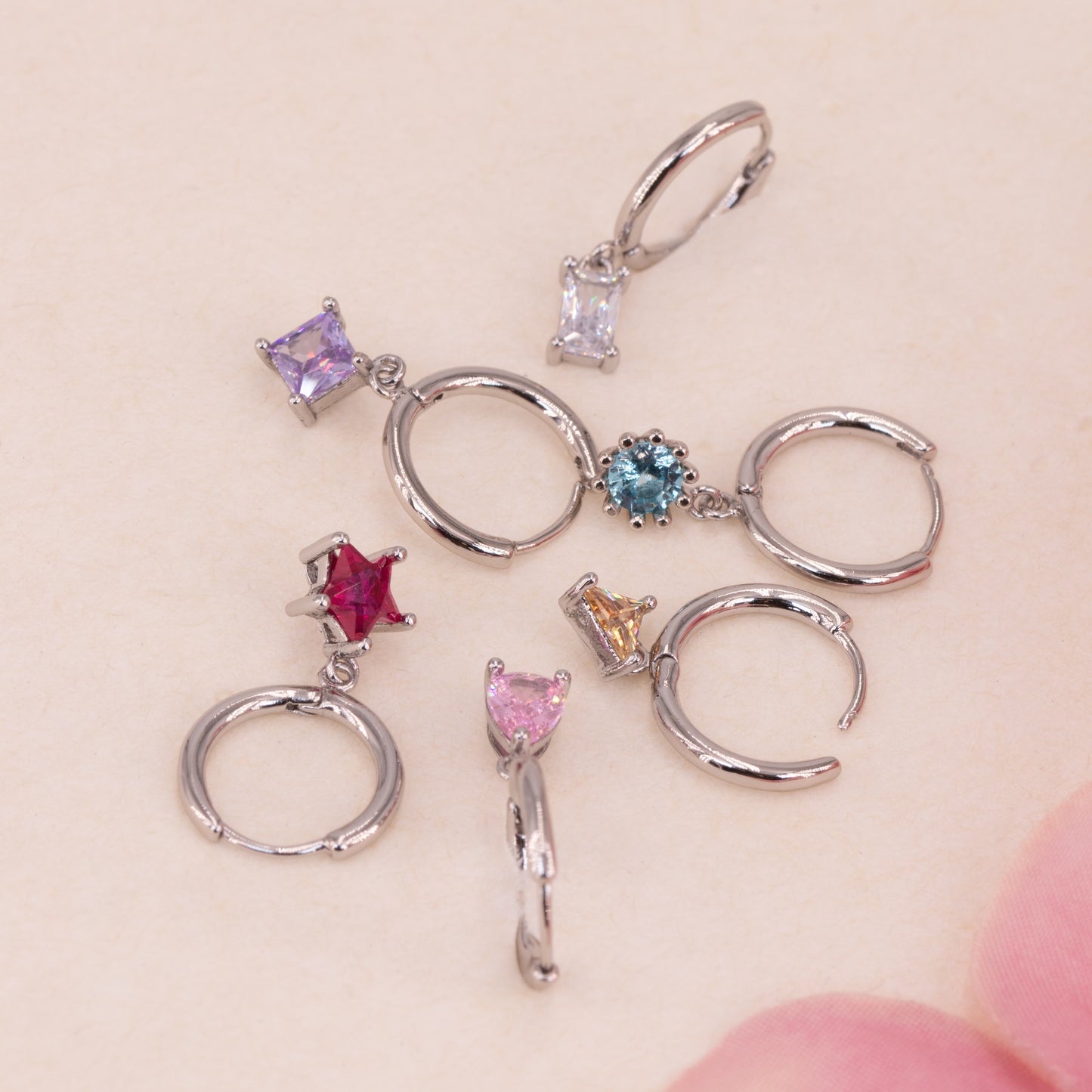Huggie Earrings With Colorful Gemstone Charm