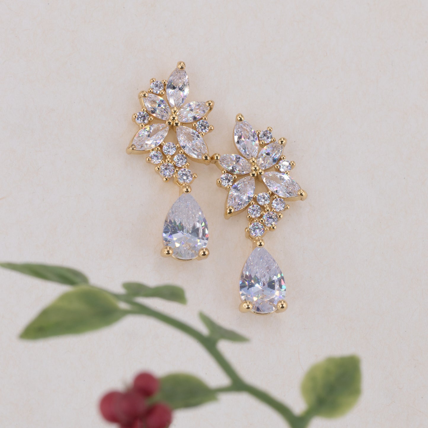 diamond flower drop earrings for bridal gold short teardrop dangle 