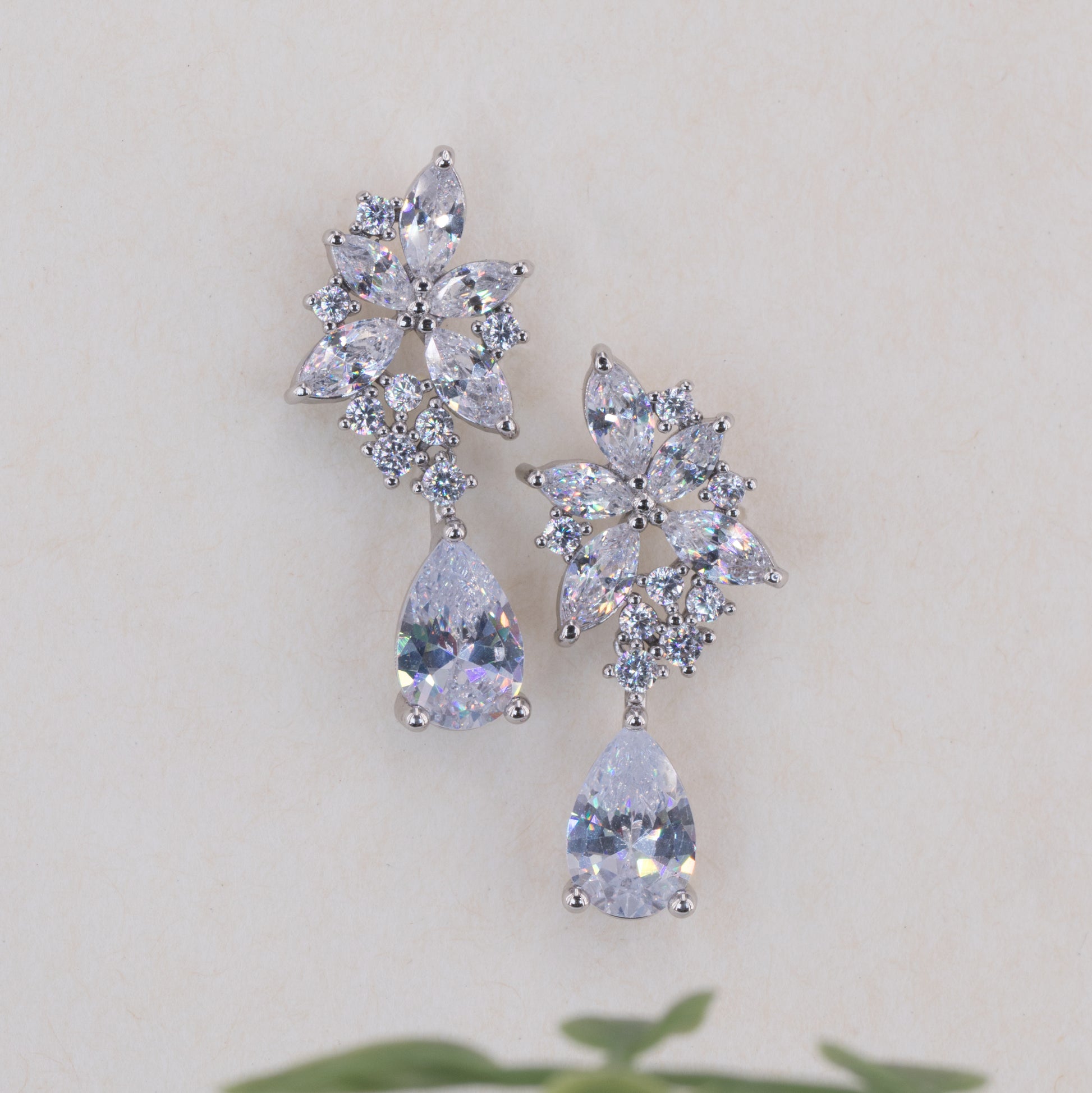 diamond flower earrings for women silver wedding gift