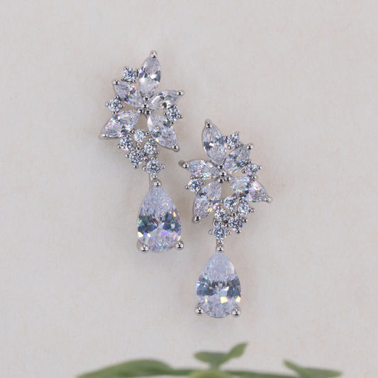 diamond flower earrings for women silver wedding gift