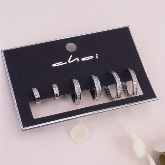 Clear Gemstone Huggie Earrings Set of 3