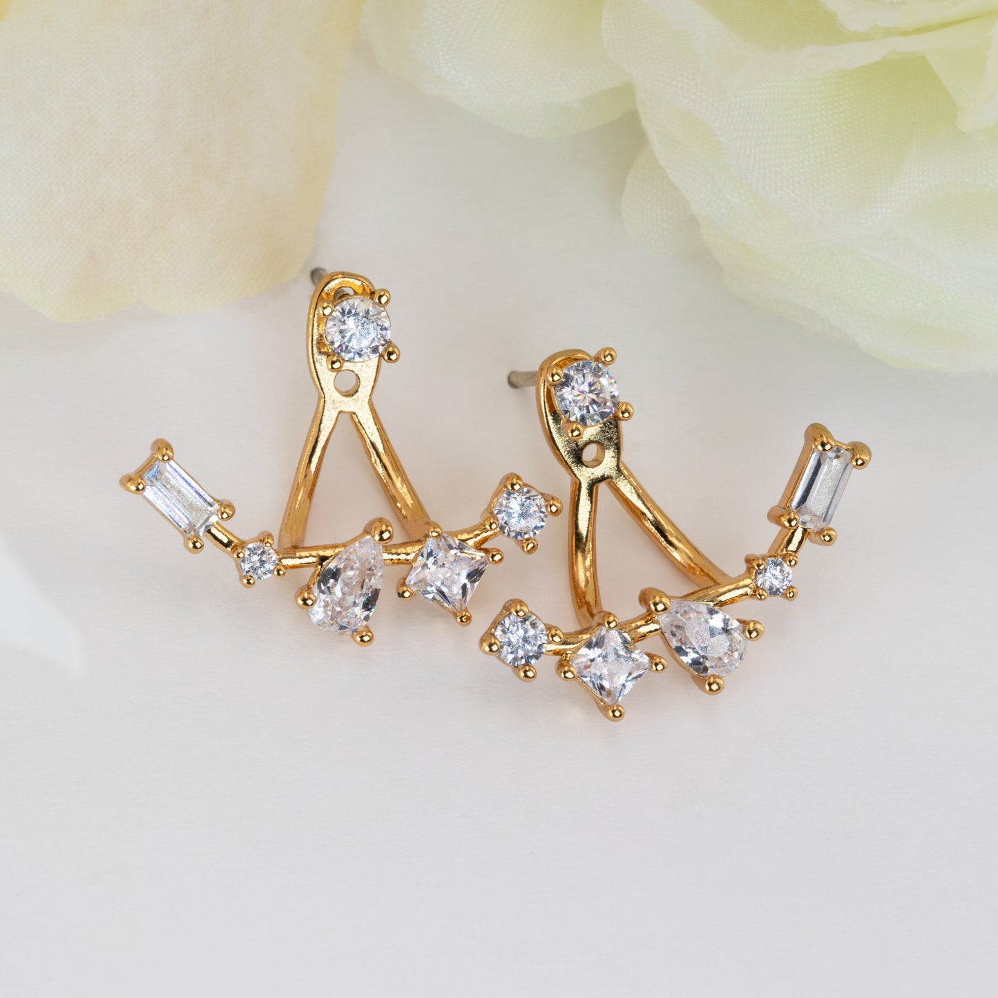 Crystal Ear Jacket Earrings Front and Back Earrings