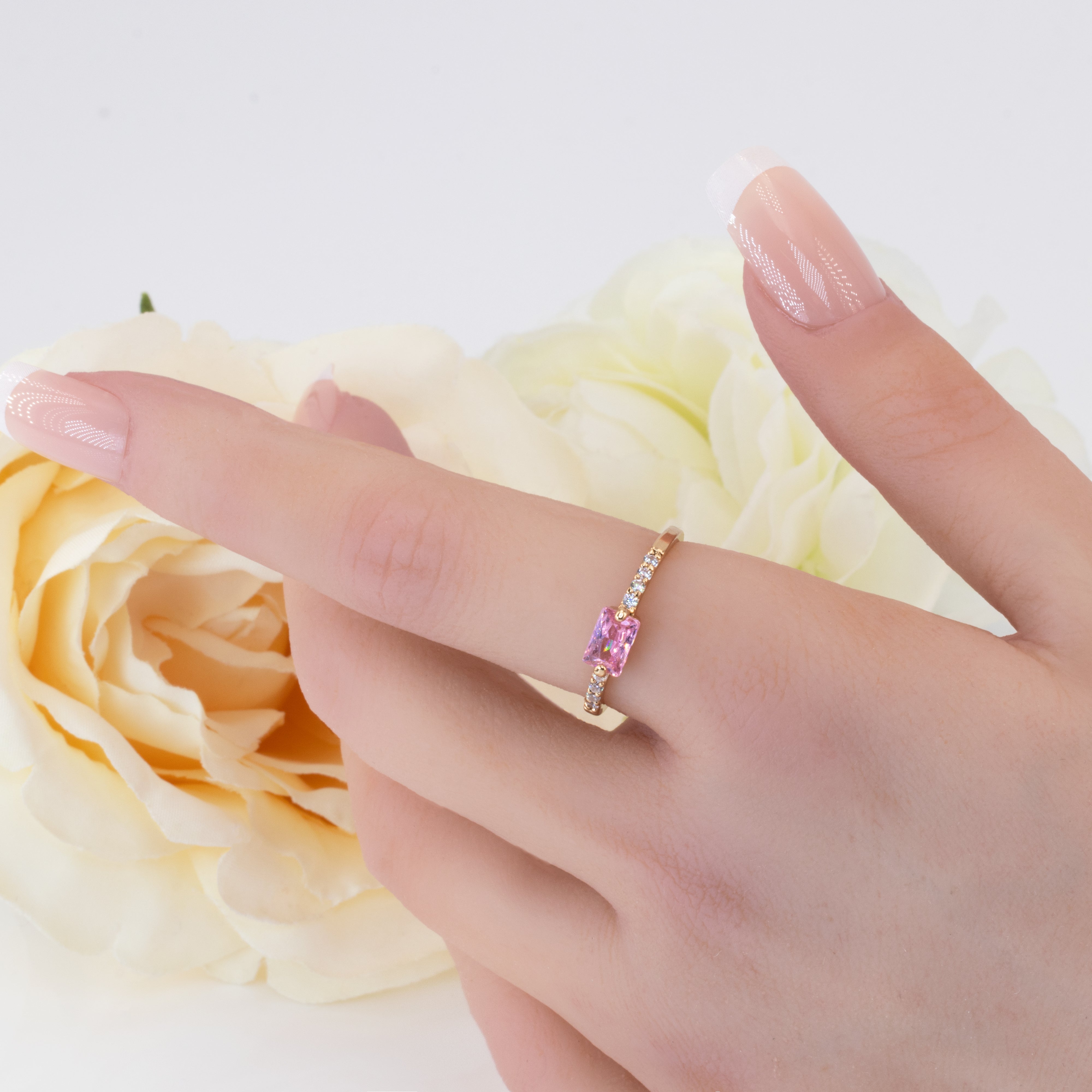 Dainty princess birthstone on sale ring