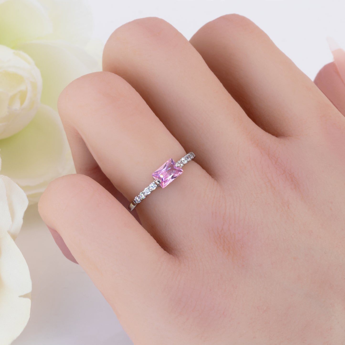 Pink Gemstone Ring - Pink Tourmaline October Birthstone Ring