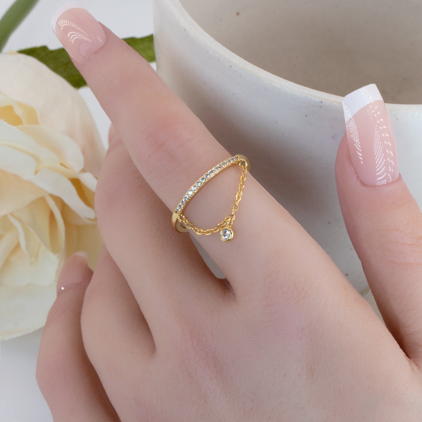 Dangle Ring With Diamond Charm