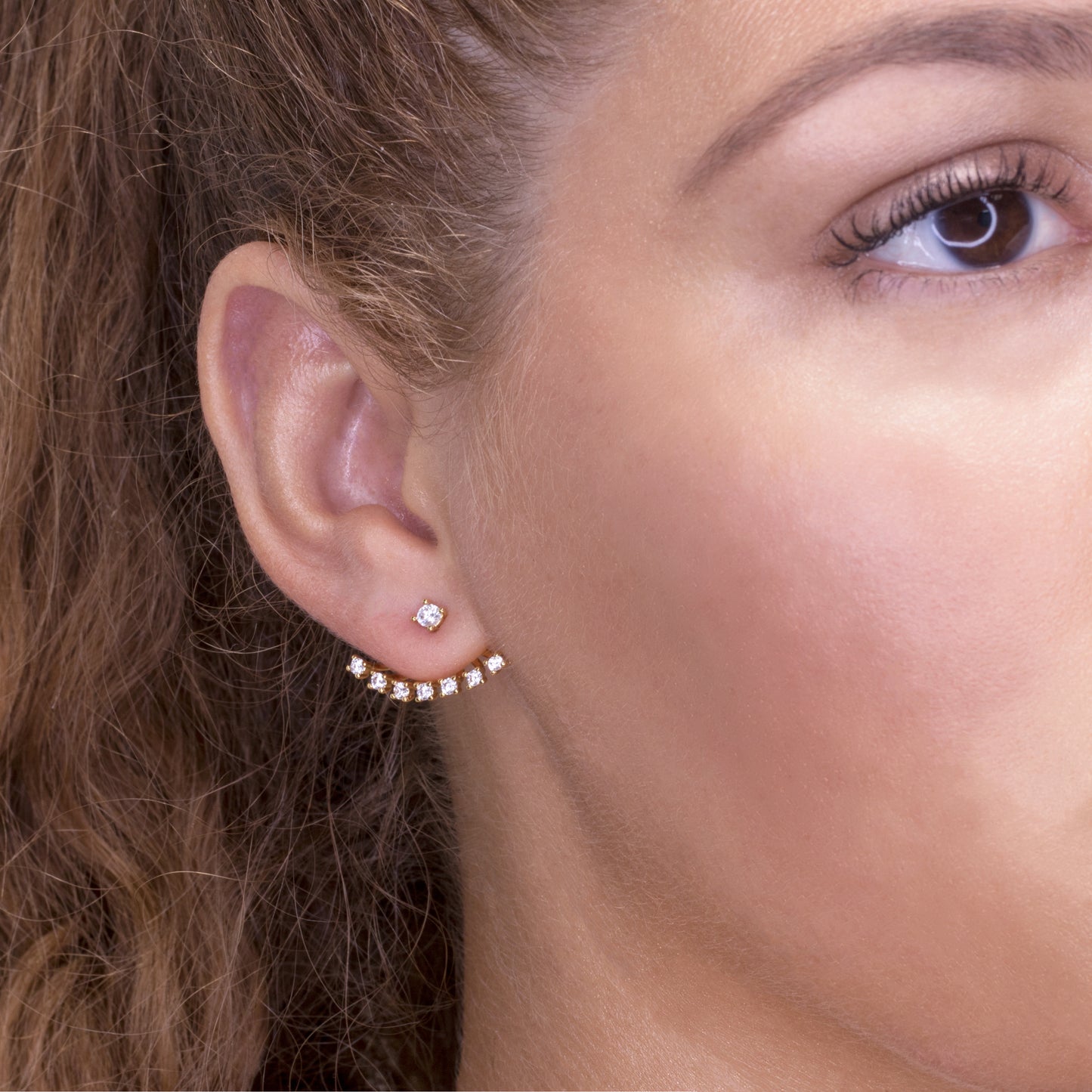 Floating Clear Gems Ear Jacket Earrings - Front and Back Earrings