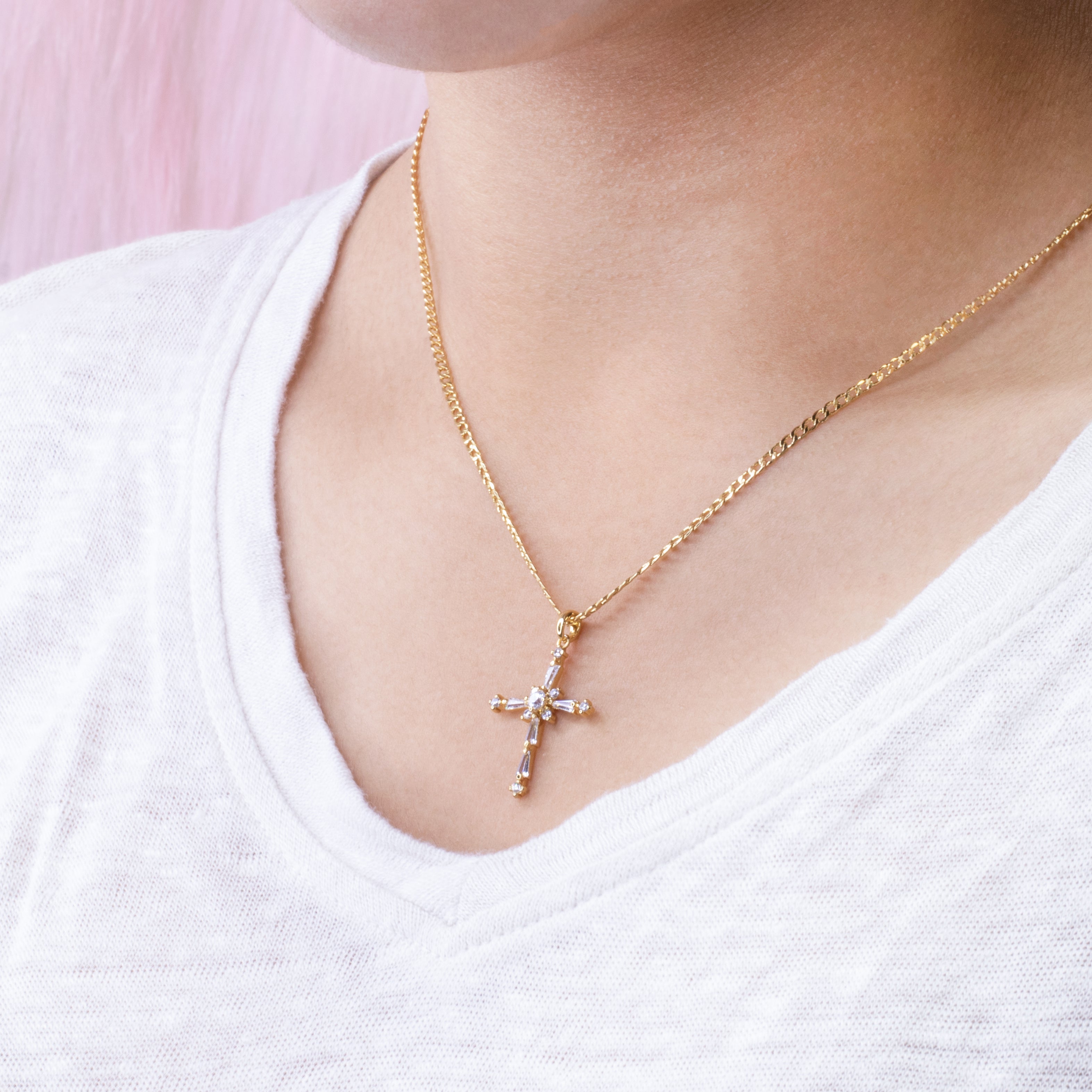Sparkly Cross Necklace - Clear Gemstone Cross Necklace Gift For