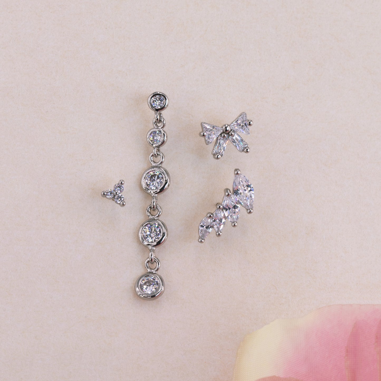 Clear Gem Bow Ear Party Mismatched Earrings