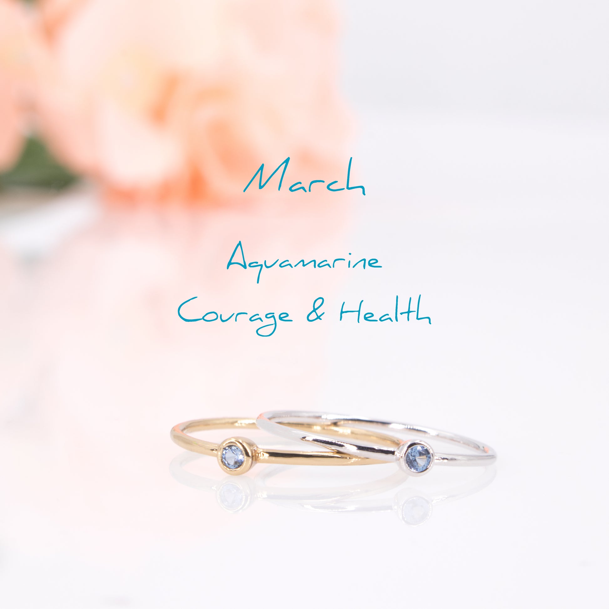 march silver and gold birthstone rings