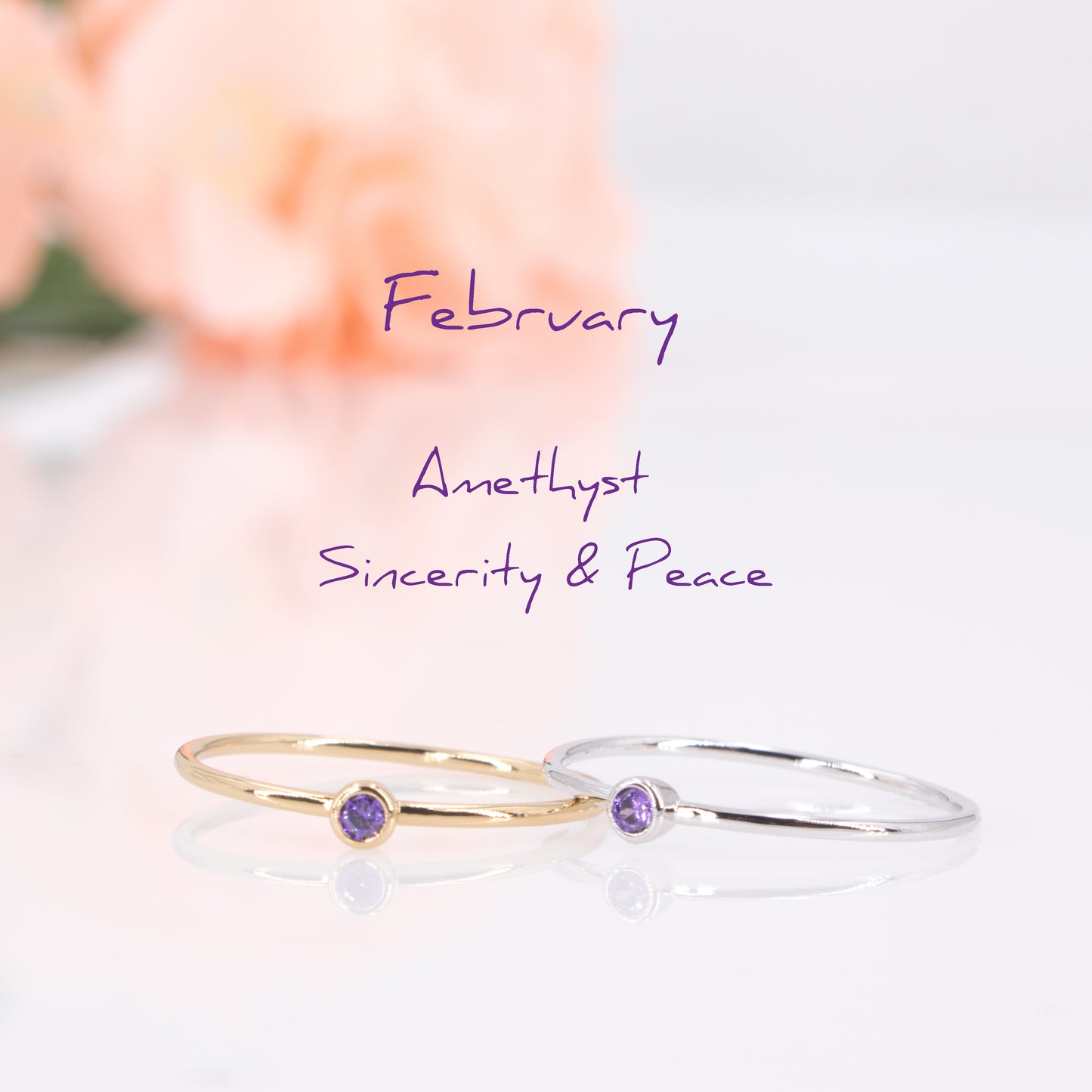 february silver and gold birthstone rings