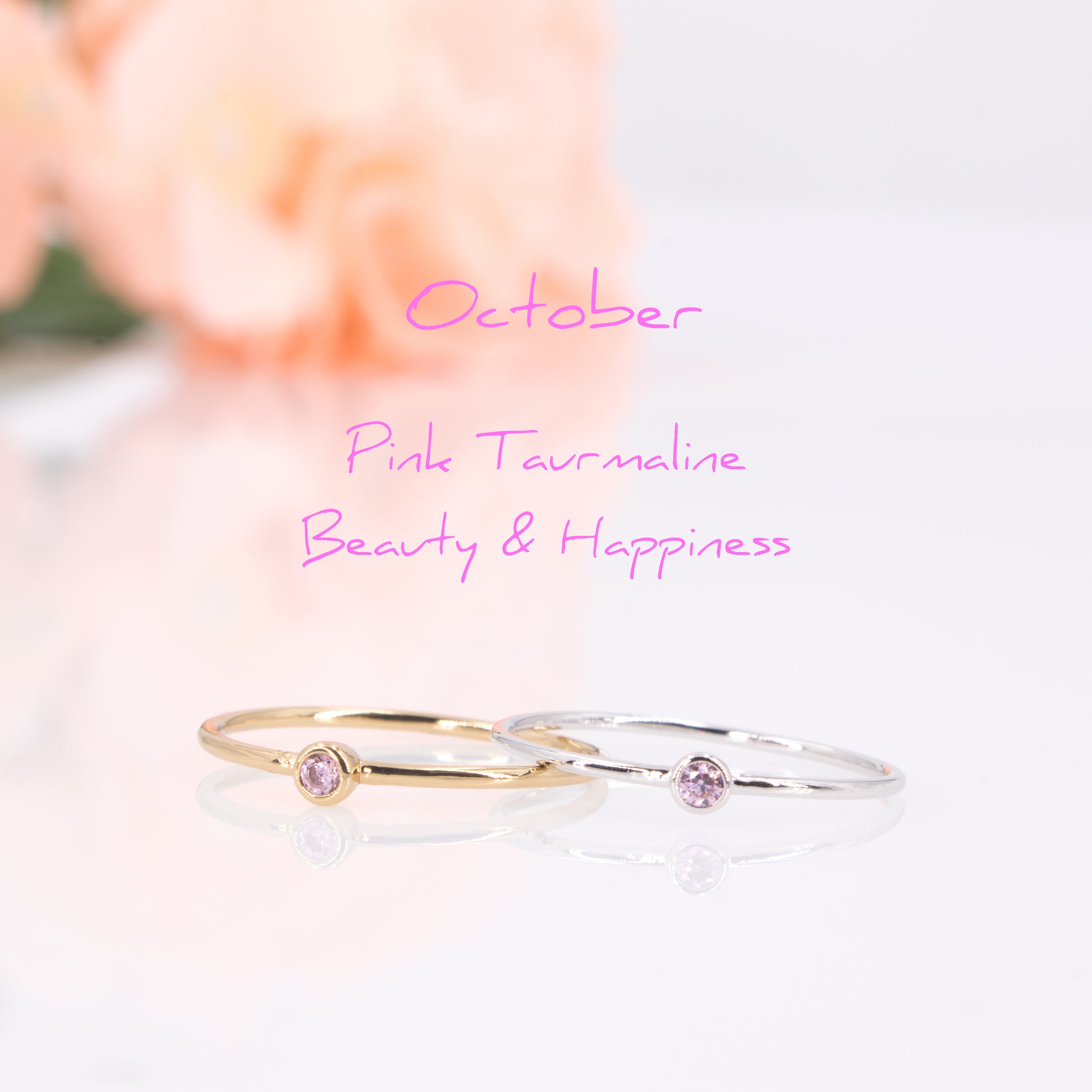 october silver and gold birthstone rings