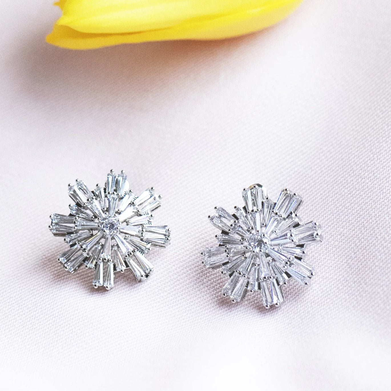 Star Burst Diamond Button Earrings