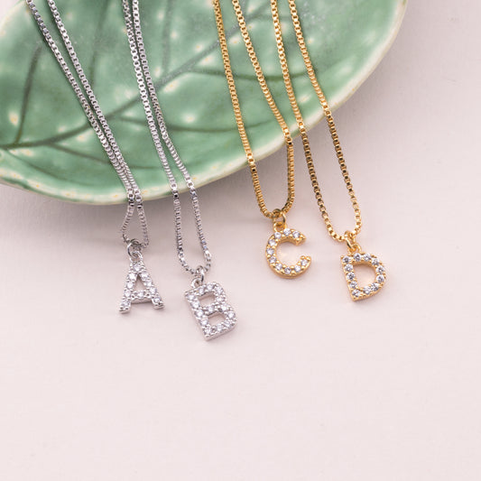 Clear Gemstone Initial Necklace