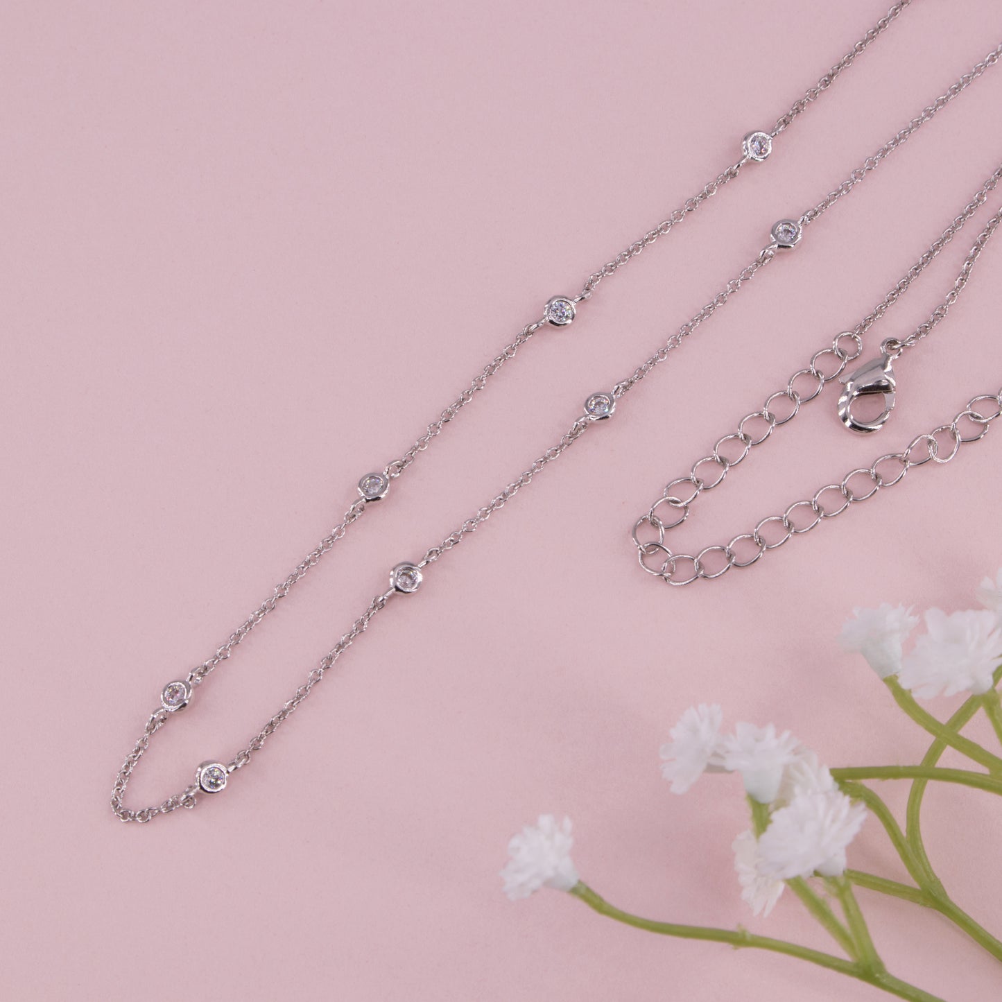 Clear CZ Station Necklace