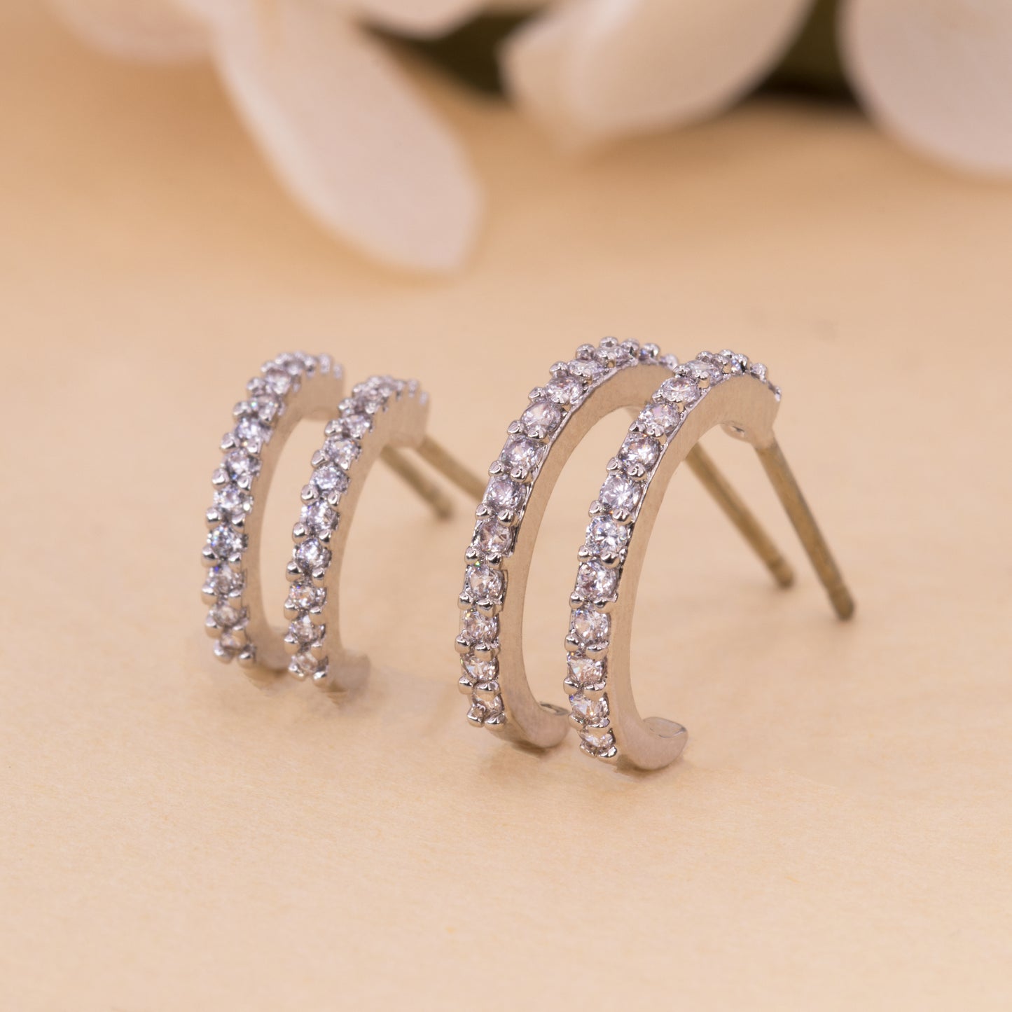 Tiny Clear Hoops Earrings Set of 2