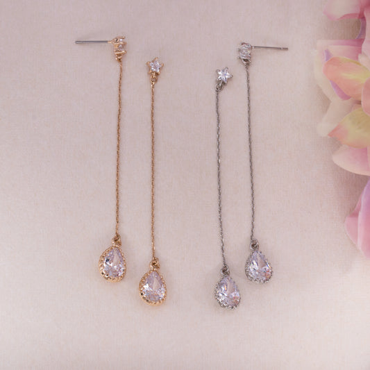 Clear Gem Long Threader Earrings