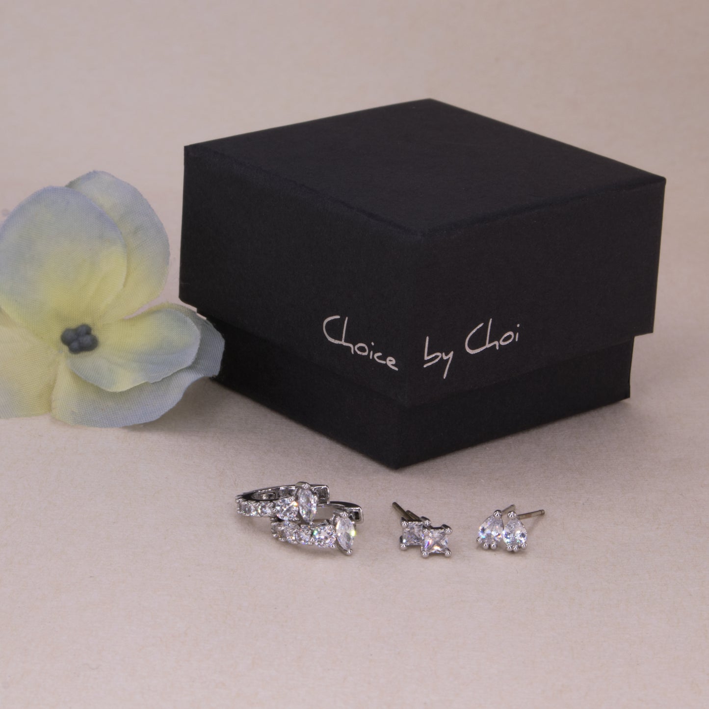 Clear Gemstone Earrings Set of 3 Pairs