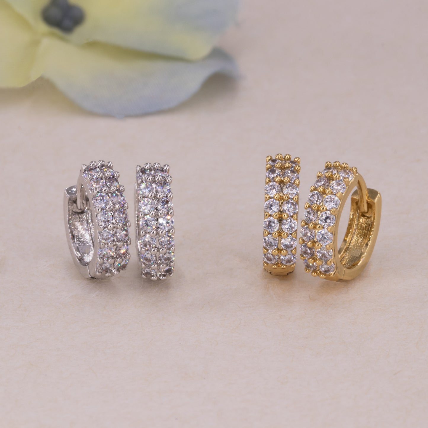 Clear Gemstone Pave Huggie Earrings