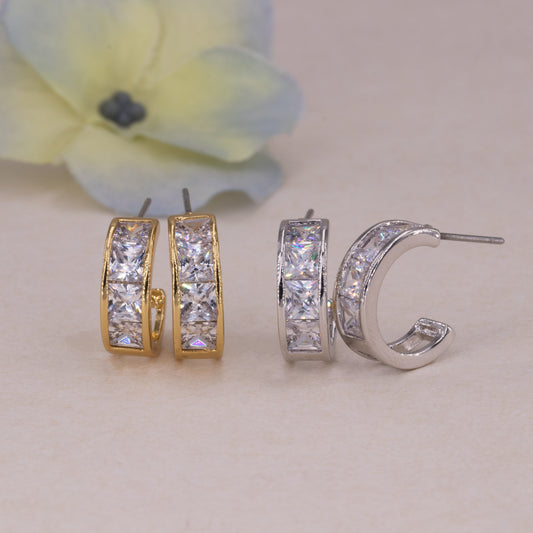 Square Gemstone Hoop Earrings