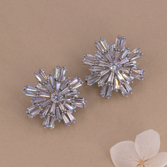 Star Burst Diamond Button Earrings