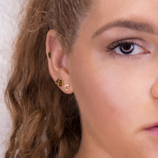 14k Gold & Silver Initial Stud Earrings