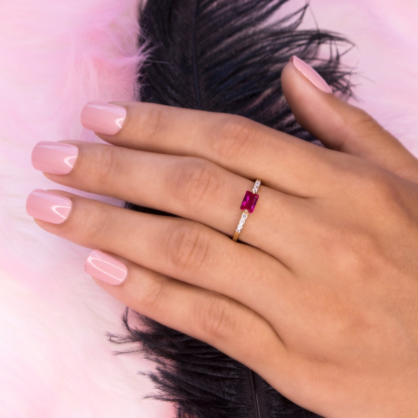 Hot Pink Gemstone Ring - Pink Ruby July Birthstone Ring