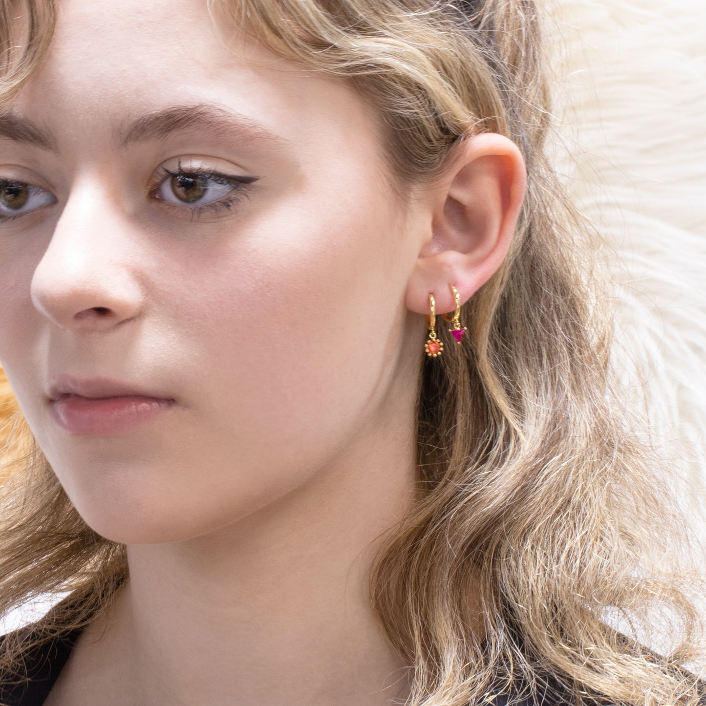 Huggie Earrings With Colorful Gemstone Charm
